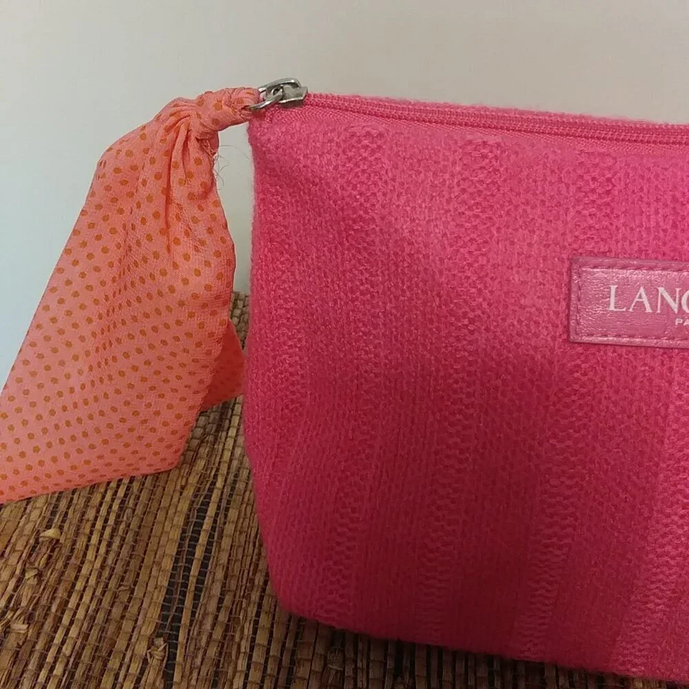 LANCOME Paris Pink Sweater Makeup Bag 💖 Bow Detail NWOT